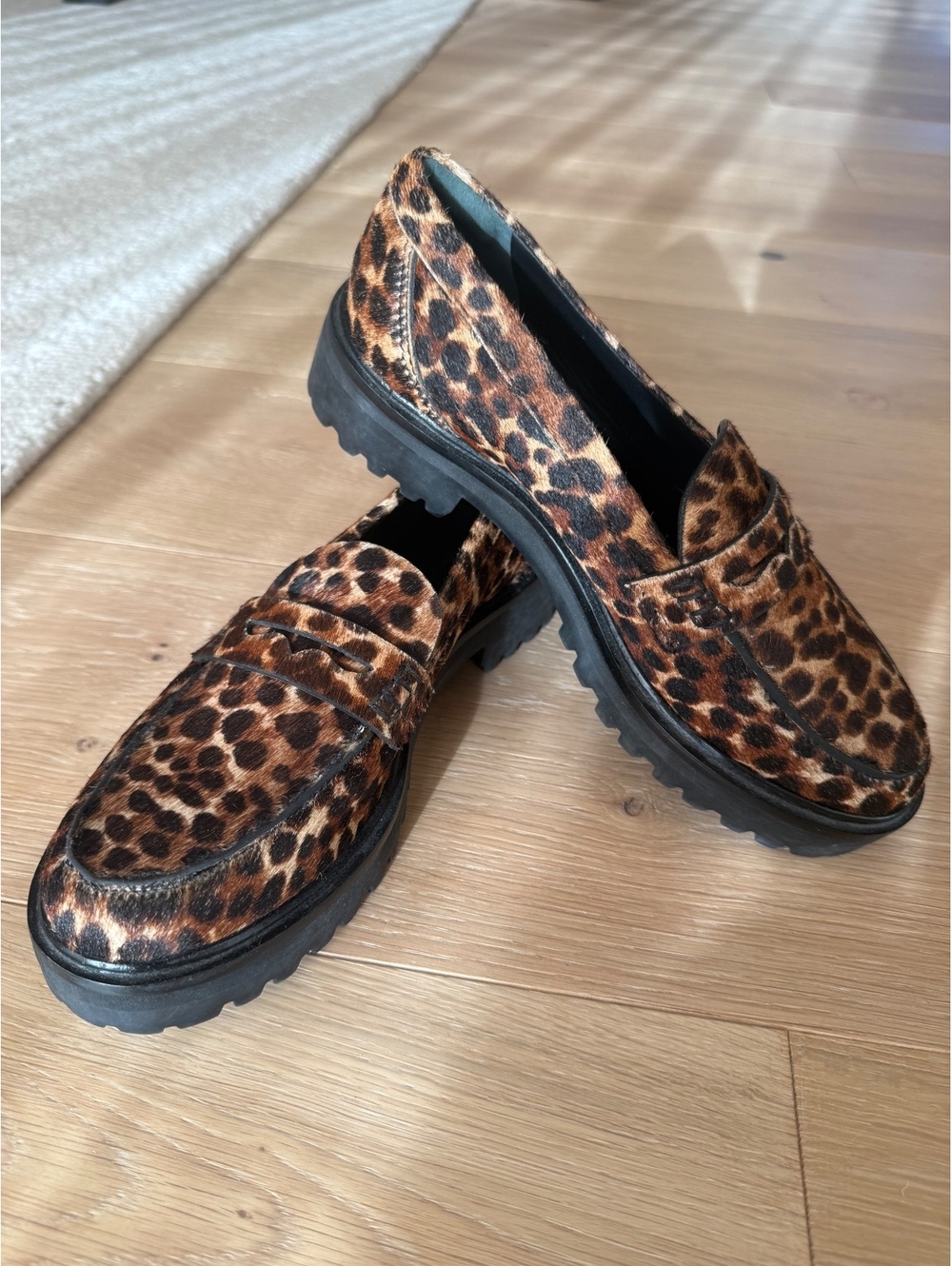 Reformation Agathea Chunky Loafers Size 8 Leopard Haircalf Lug Sole